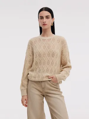 Smart Style Wool Blend Sequins Women Openwork Sweater