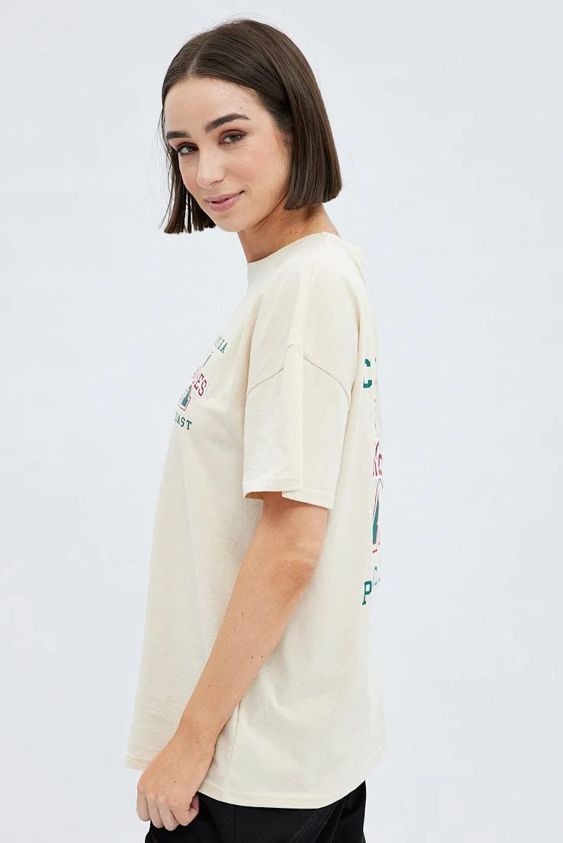 Camel Tee Round Neck Short Sleeve Graphic Cotton Elderly Comfort