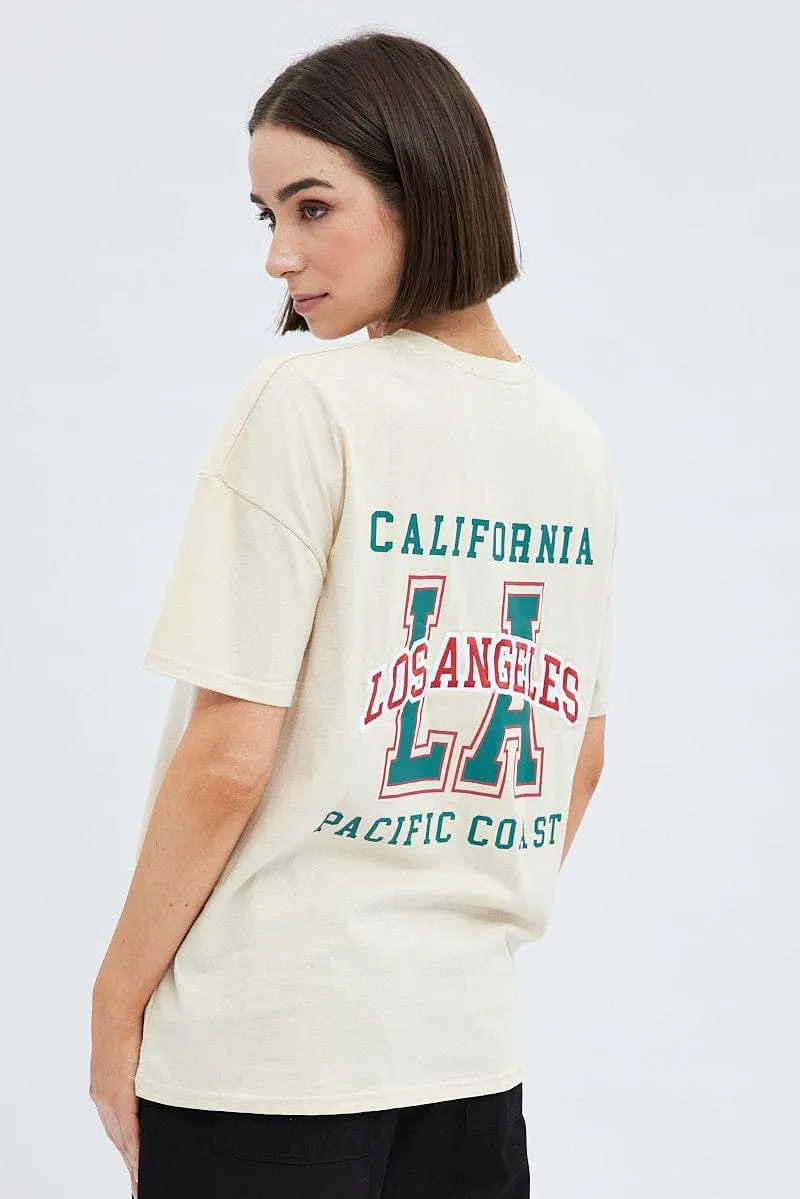 Camel Tee Round Neck Short Sleeve Graphic Cotton City Smart Look