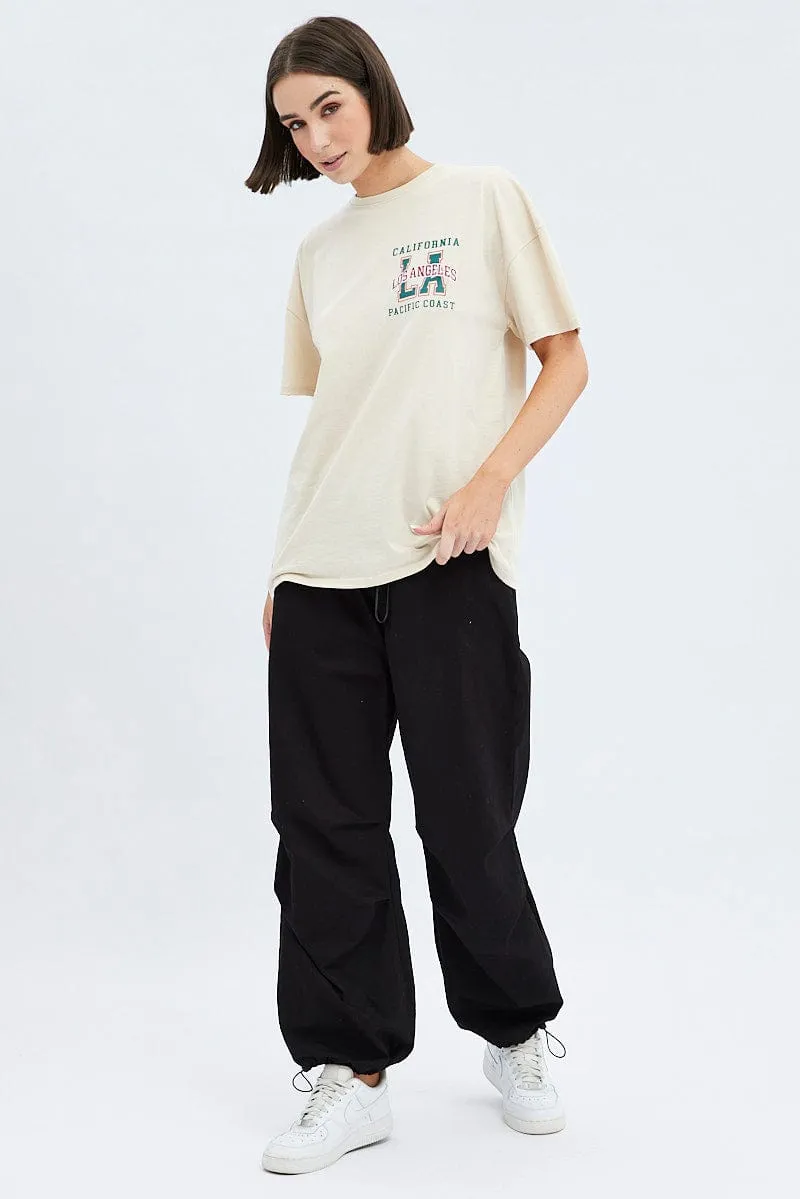 Durable Colorfast Finish Camel Tee Round Neck Short Sleeve Graphic Cotton