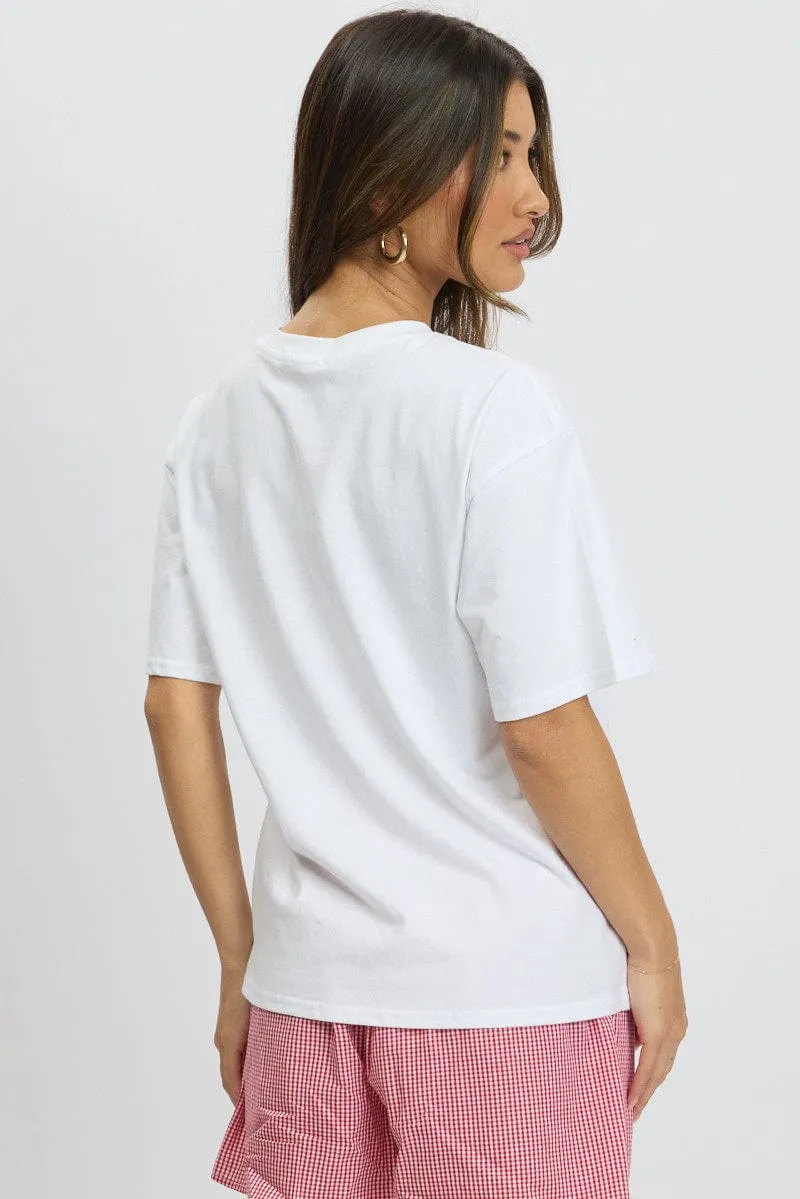 White Graphic Tee Short Sleeve Sporty Look Wear