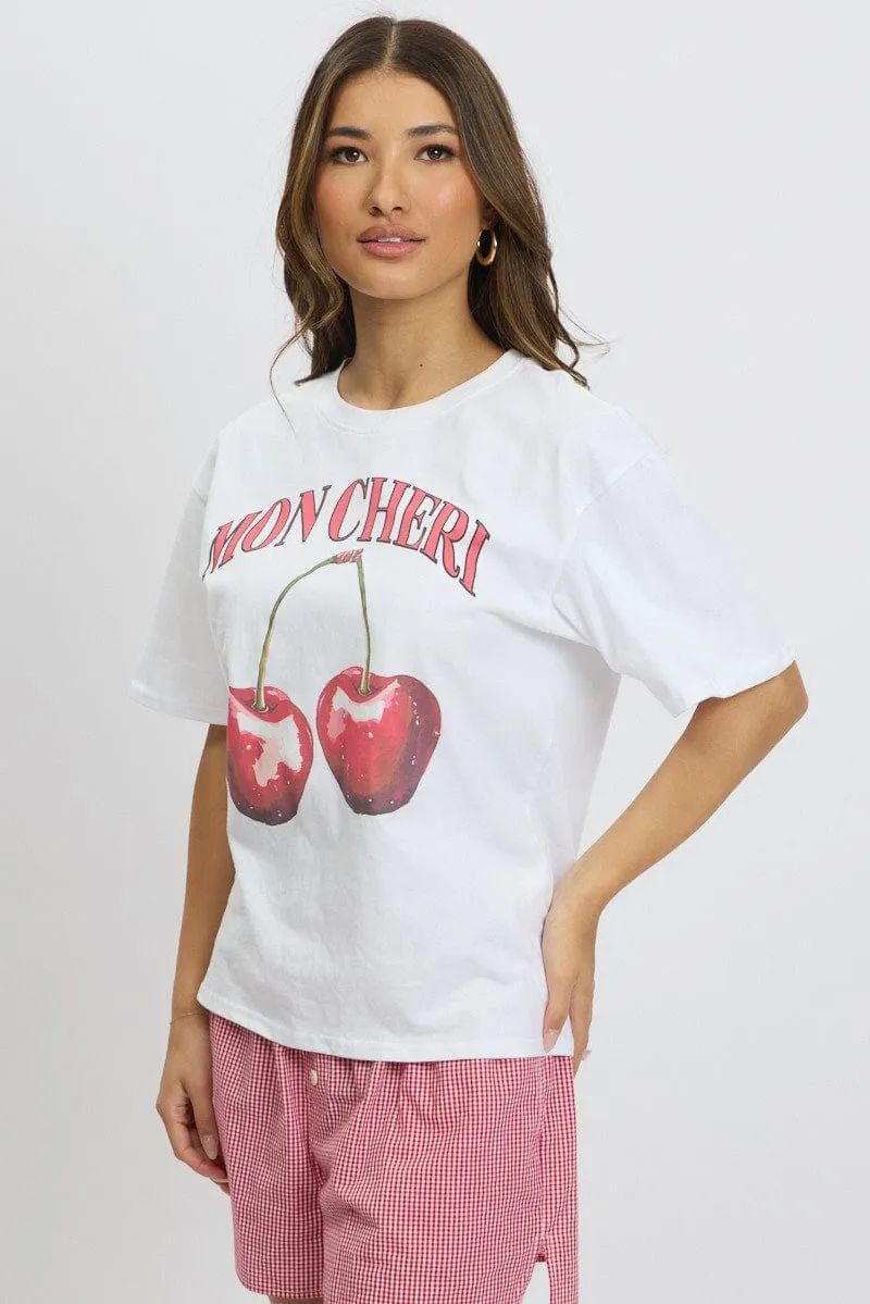 White Graphic Tee Short Sleeve Relaxed Design Non Fading Material