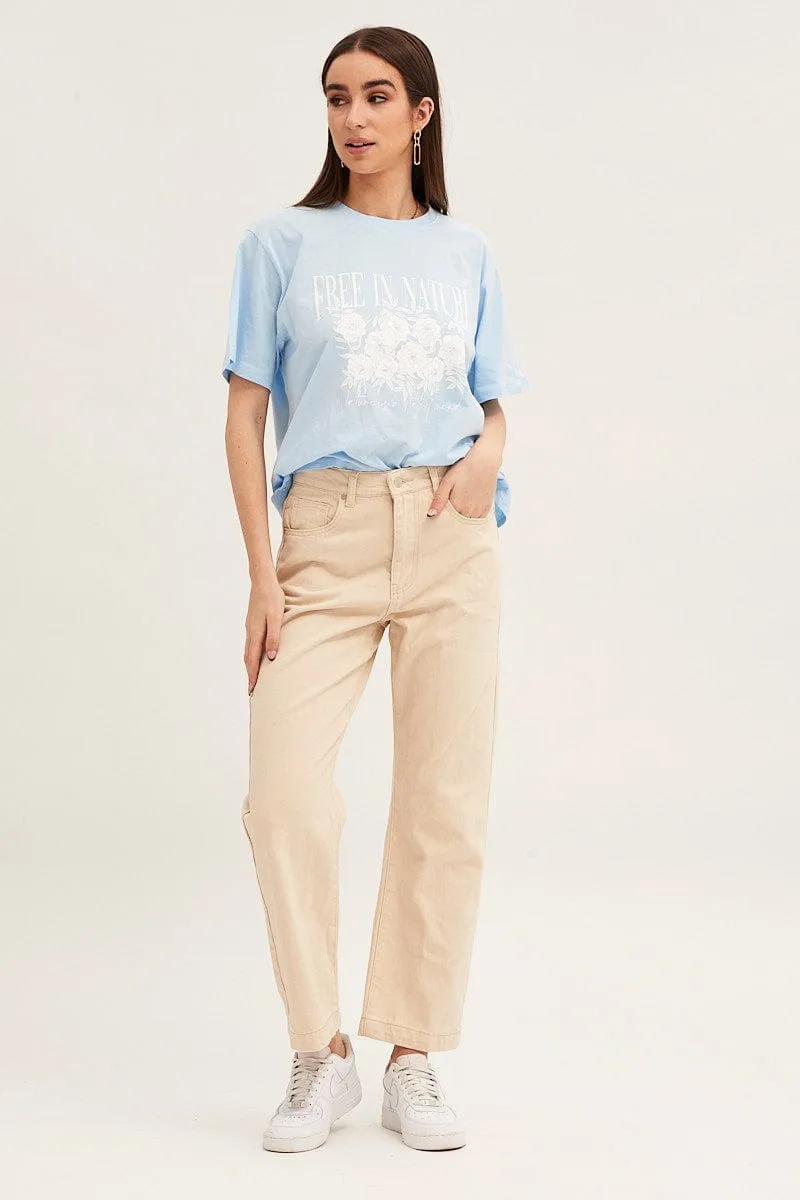 AntiPillingTreatment Set In Sleeve Blue Crew Neck Oversized Graphic T-Shirt