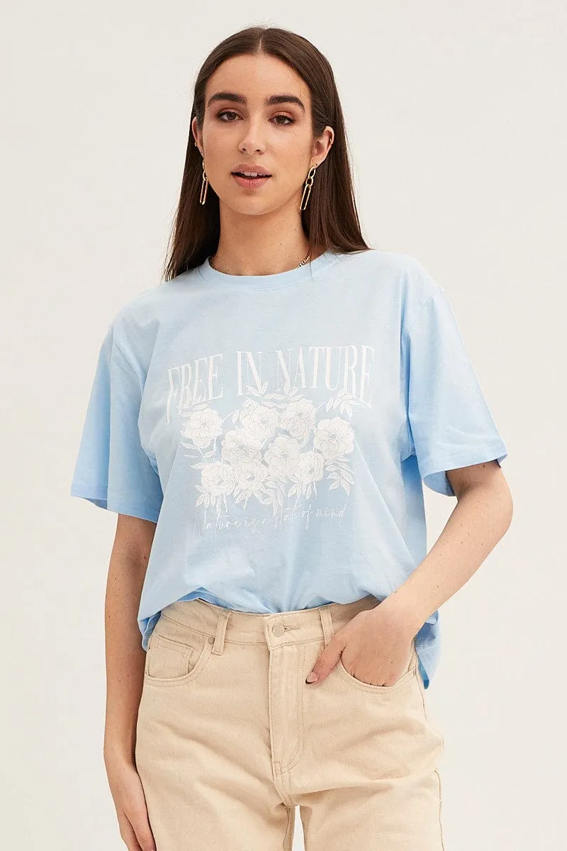 MoistureControlFibers Crew neck classic Blue Crew Neck Oversized Graphic T-Shirt