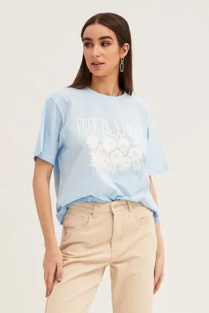 Trendy Fashion Blue Crew Neck Oversized Graphic T-Shirt