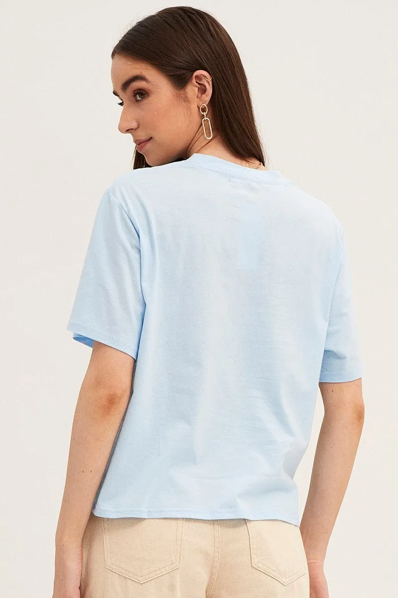 Sustainable Packaging FadeResistantPrint Blue Crew Neck Oversized Graphic T-Shirt