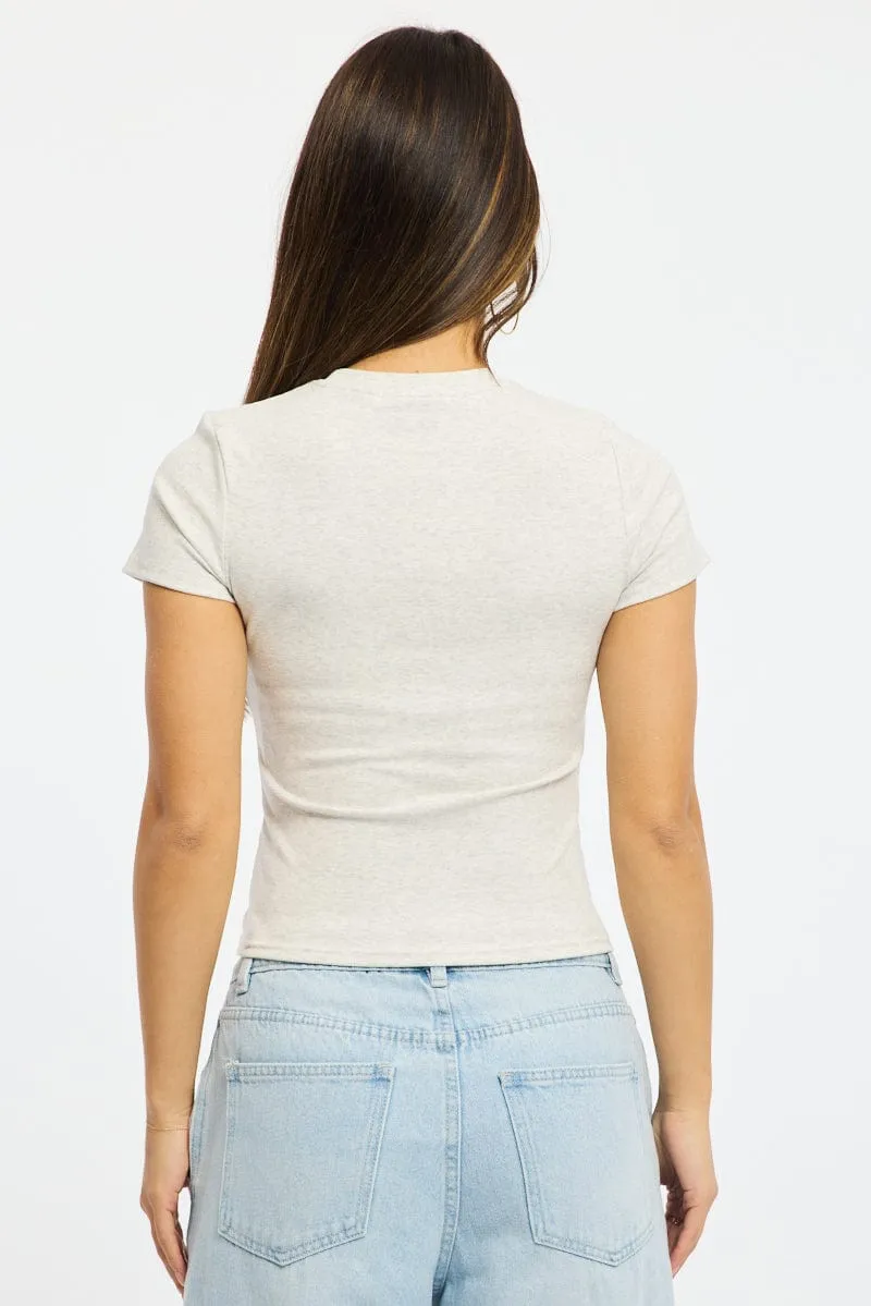 Classic Comfort Style Chic Style Grey Graphic Tee Short Sleeve