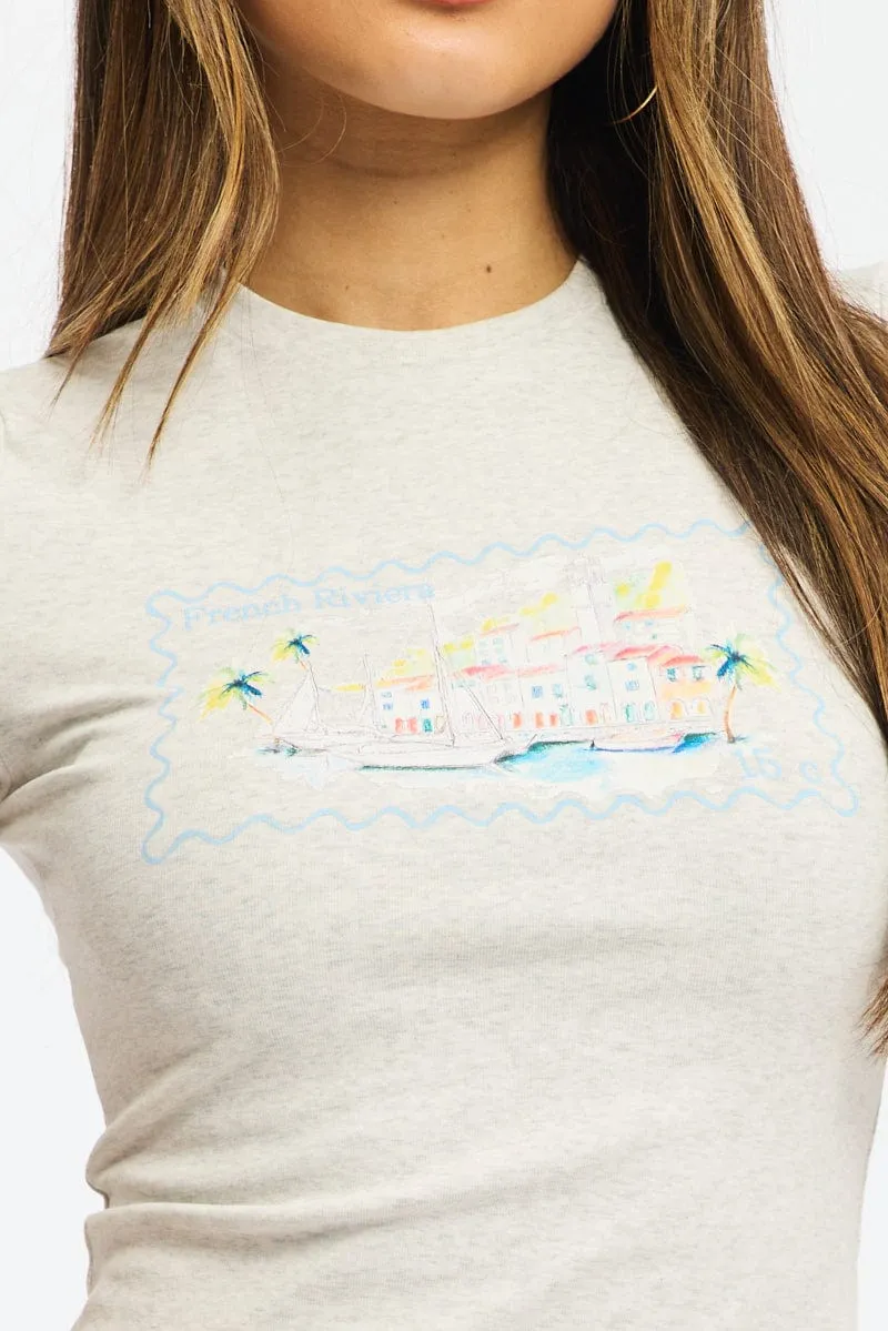 Grey Graphic Tee Short Sleeve Functional Comfort Soft and Lightweight