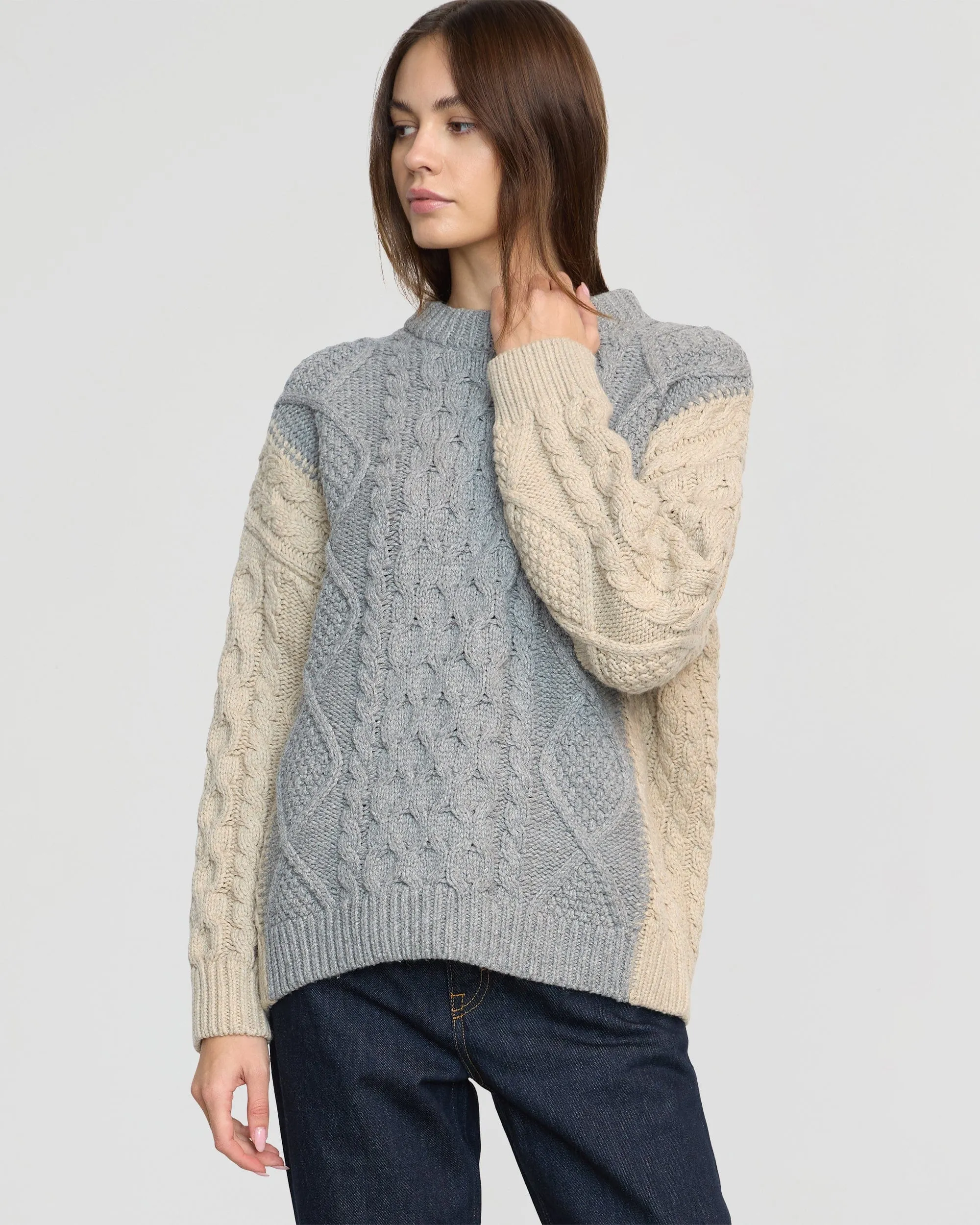 Biodegradable Fiber Options Durable Fabric Dassie Oversized Color-Block Cable Sweater