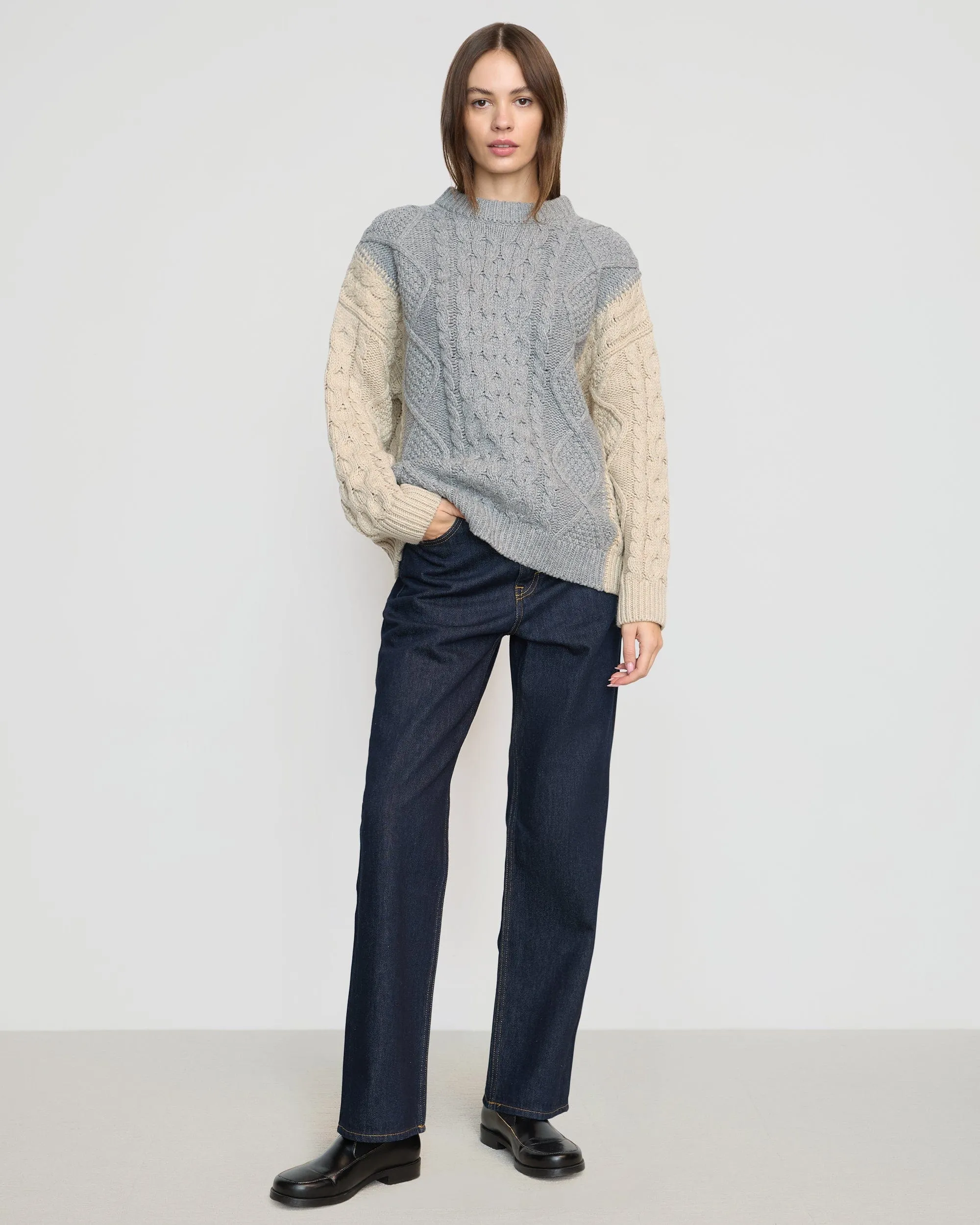 Seasonal Layering Dassie Oversized Color-Block Cable Sweater