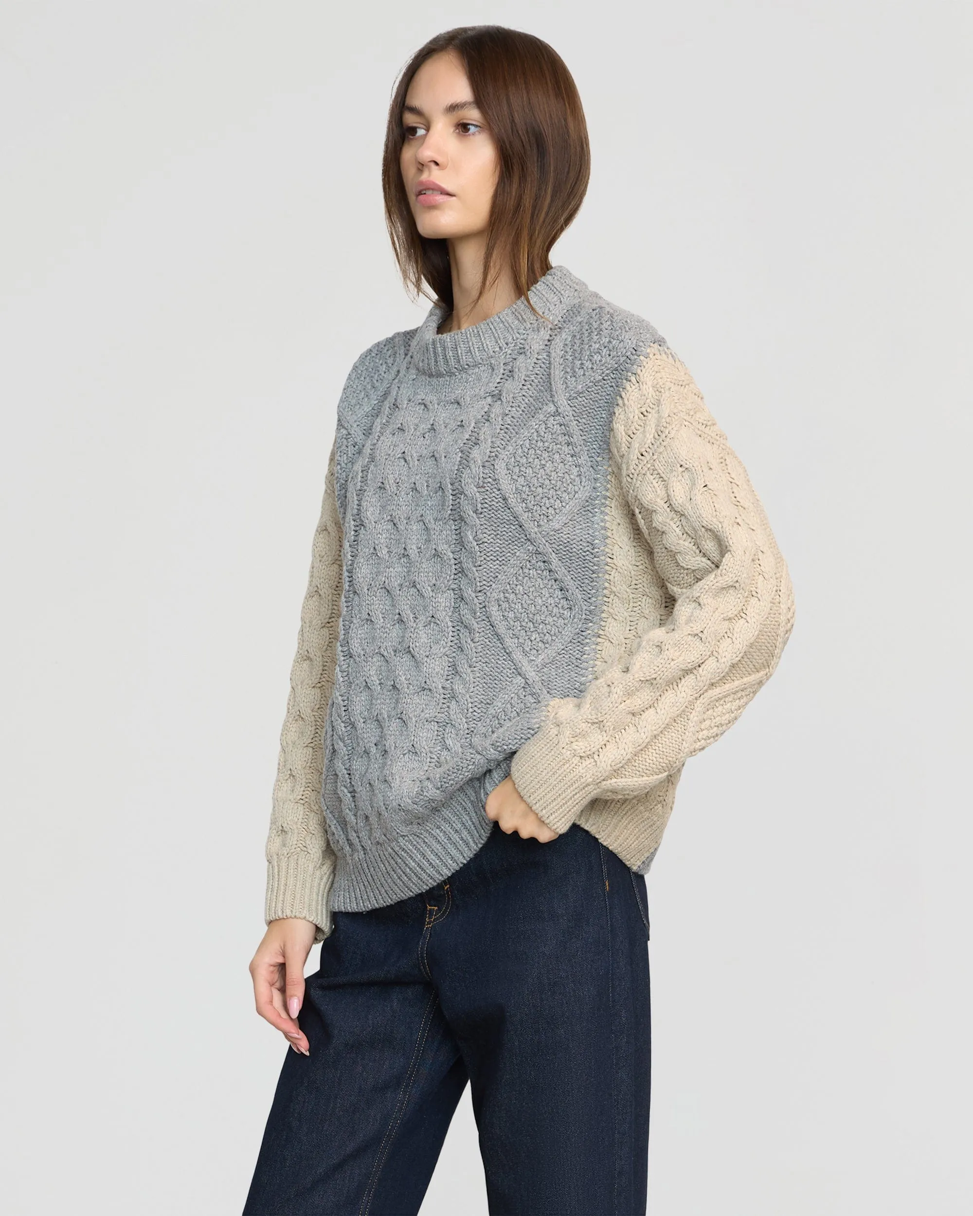 Dassie Oversized Color-Block Cable Sweater Circular Knit Technology