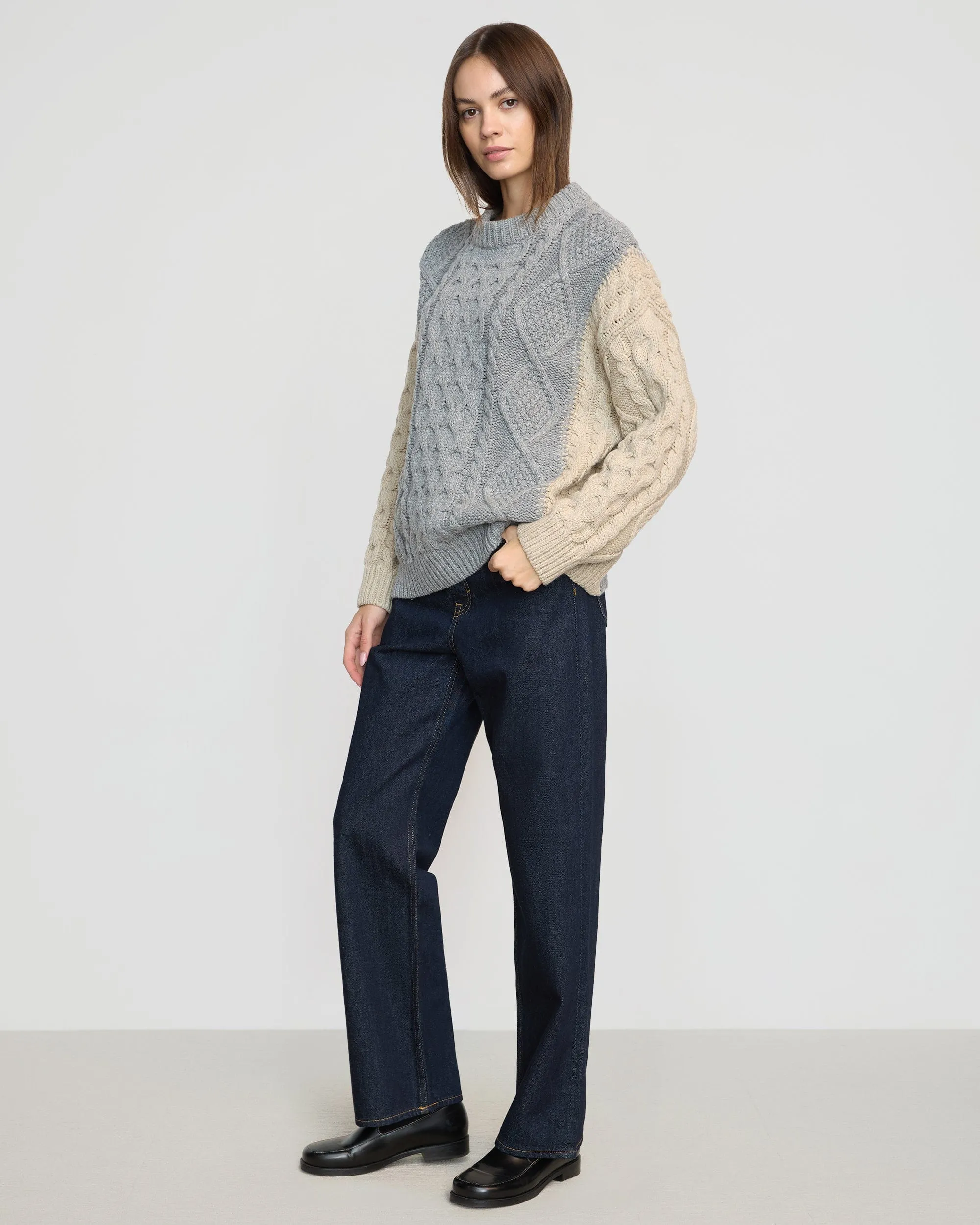 Dassie Oversized Color-Block Cable Sweater Breathable Textured Fabric Relaxed Outfit