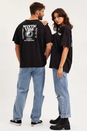 casual and comfortable Black Unisex T-Shirt Short Sleeve Oversized Crew Neck
