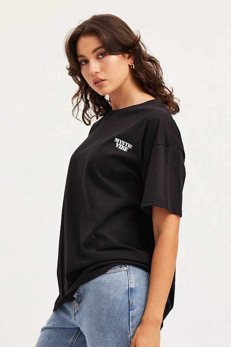 Oversized Cut Black Unisex T-Shirt Short Sleeve Oversized Crew Neck