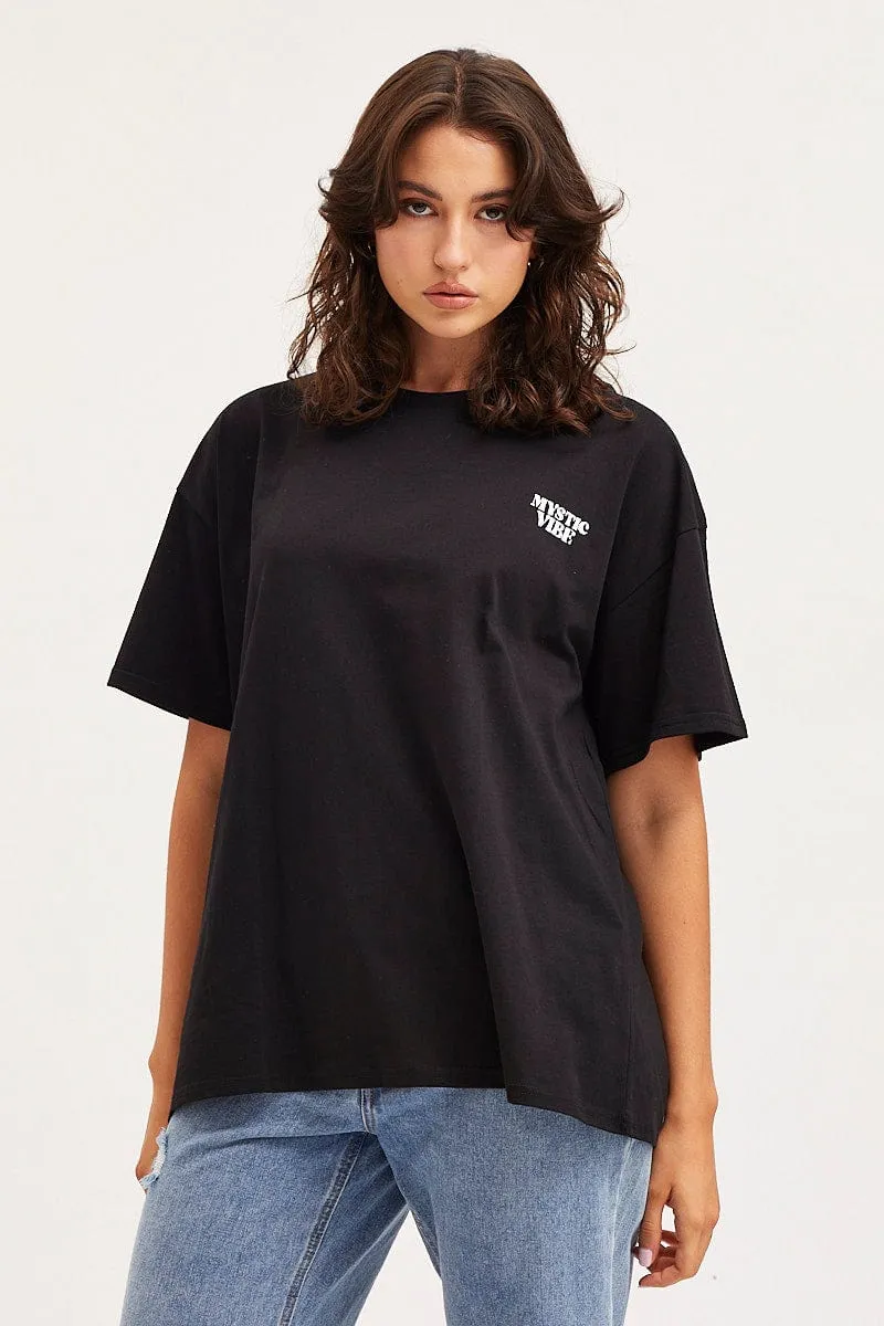 Black Unisex T-Shirt Short Sleeve Oversized Crew Neck NonRestrictive Cut Elderly clothing