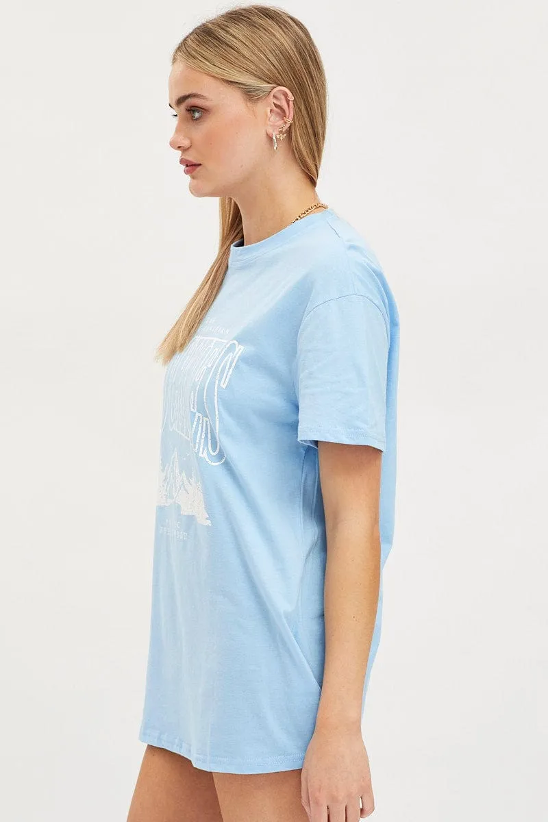 Sports Outfit Blue Graphic T-Shirt Short Sleeve