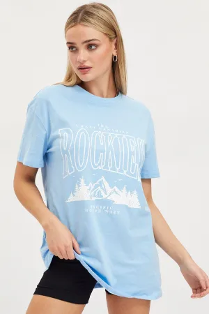 Blue Graphic T-Shirt Short Sleeve Christmas Classic Fit