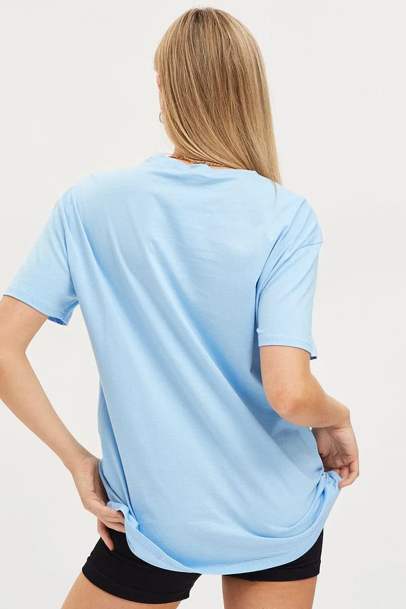 proper length Blue Graphic T-Shirt Short Sleeve