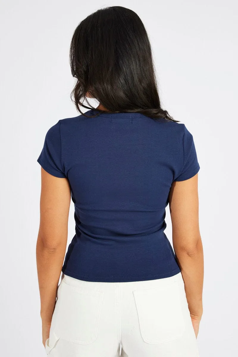 Blue Graphic Tee Short Sleeve Cool and casual