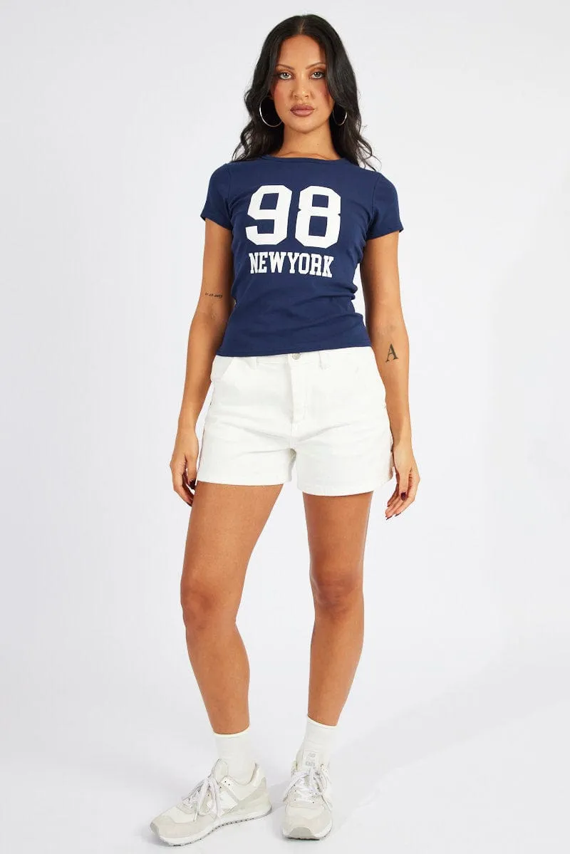 Blue Graphic Tee Short Sleeve Breathable Fit