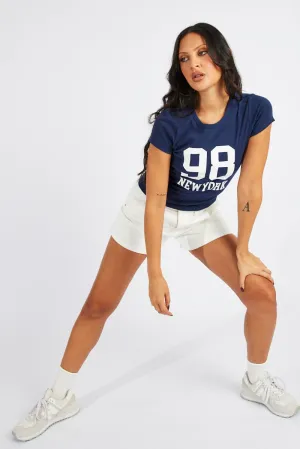Blue Graphic Tee Short Sleeve AntiPillingTreatment Comfy Wardrobe