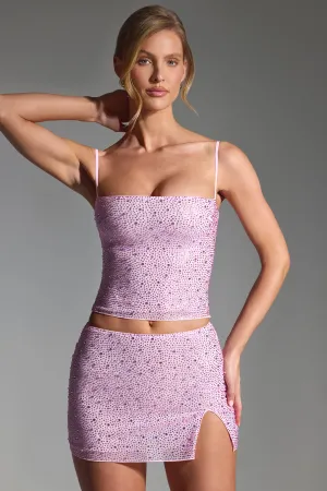 Embellished Mid-Rise Micro Mini Skirt in Peony Pink Cruise Attire