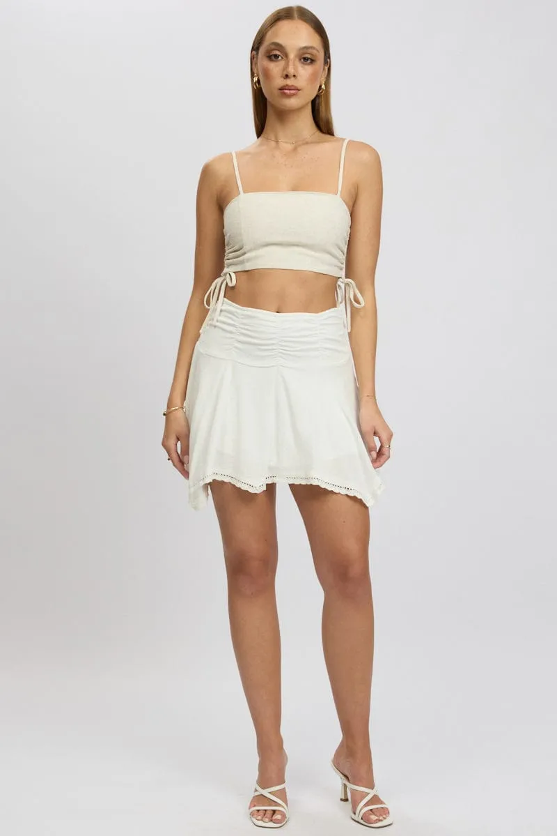Ventilated Slits White Scarf Hem Skirt High Rise Mini Lined