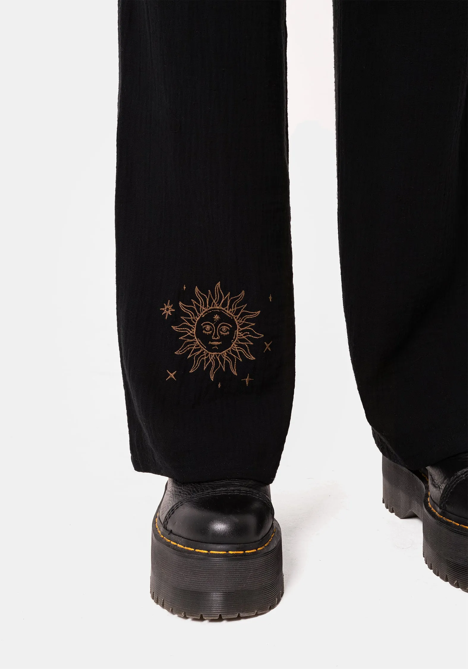 Cosmos Embroidered Wide Leg Trousers Ripstop Fabric Technology