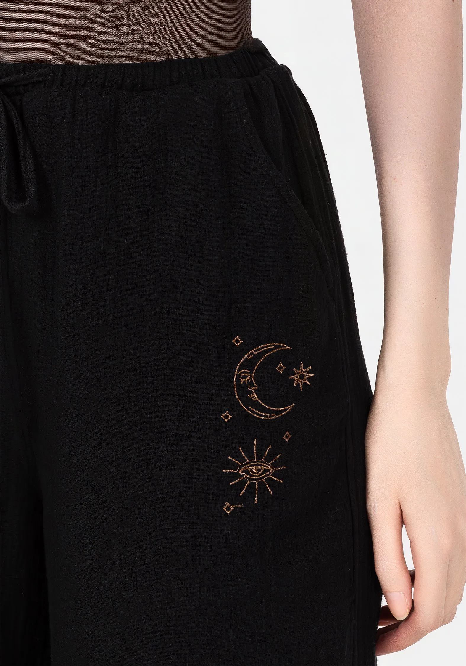 Cosmos Embroidered Wide Leg Trousers High Durability Thread Comfortable Fit Wear