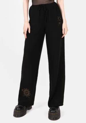 Stretchy Material Cosmos Embroidered Wide Leg Trousers