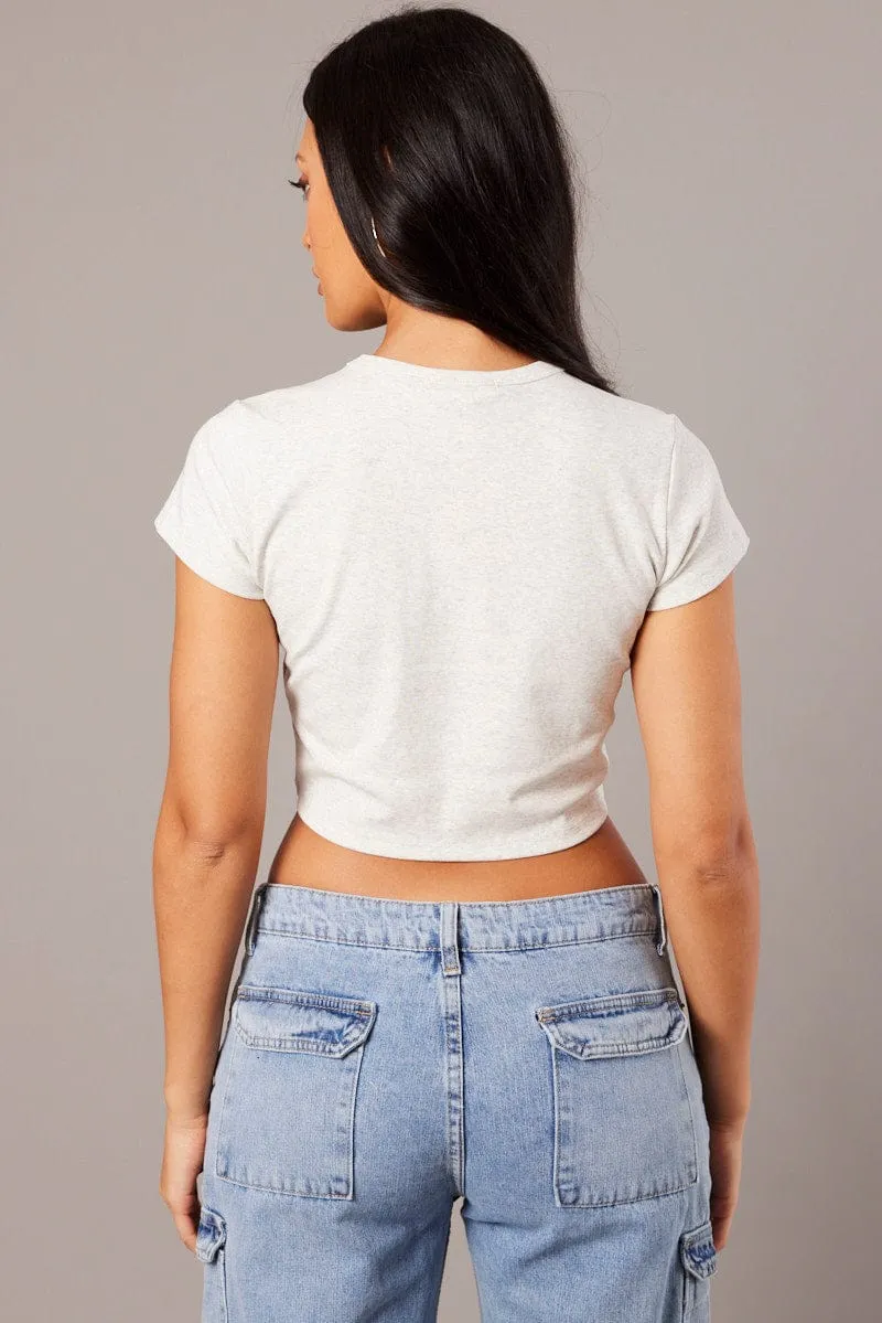 Vintage Style Grey Graphic Tee Crop Short Sleeve
