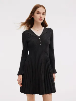 Lyocell Blend Faux Two-Piece Women Pleated Knit Mini Dress Bold Silhouette
