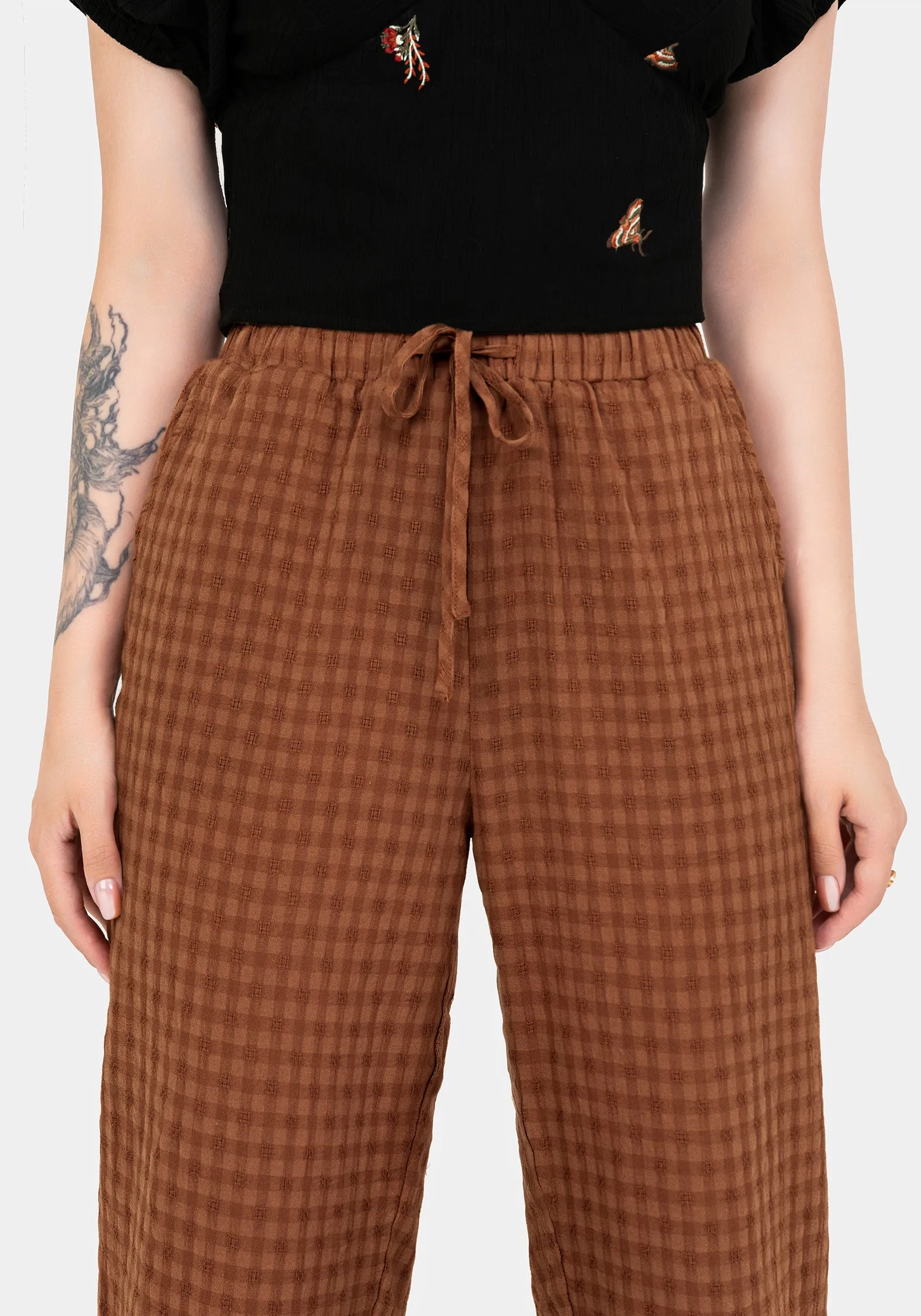 Soleil Cotton-Blend Check Tapered Trouser Perfectly Relaxed
