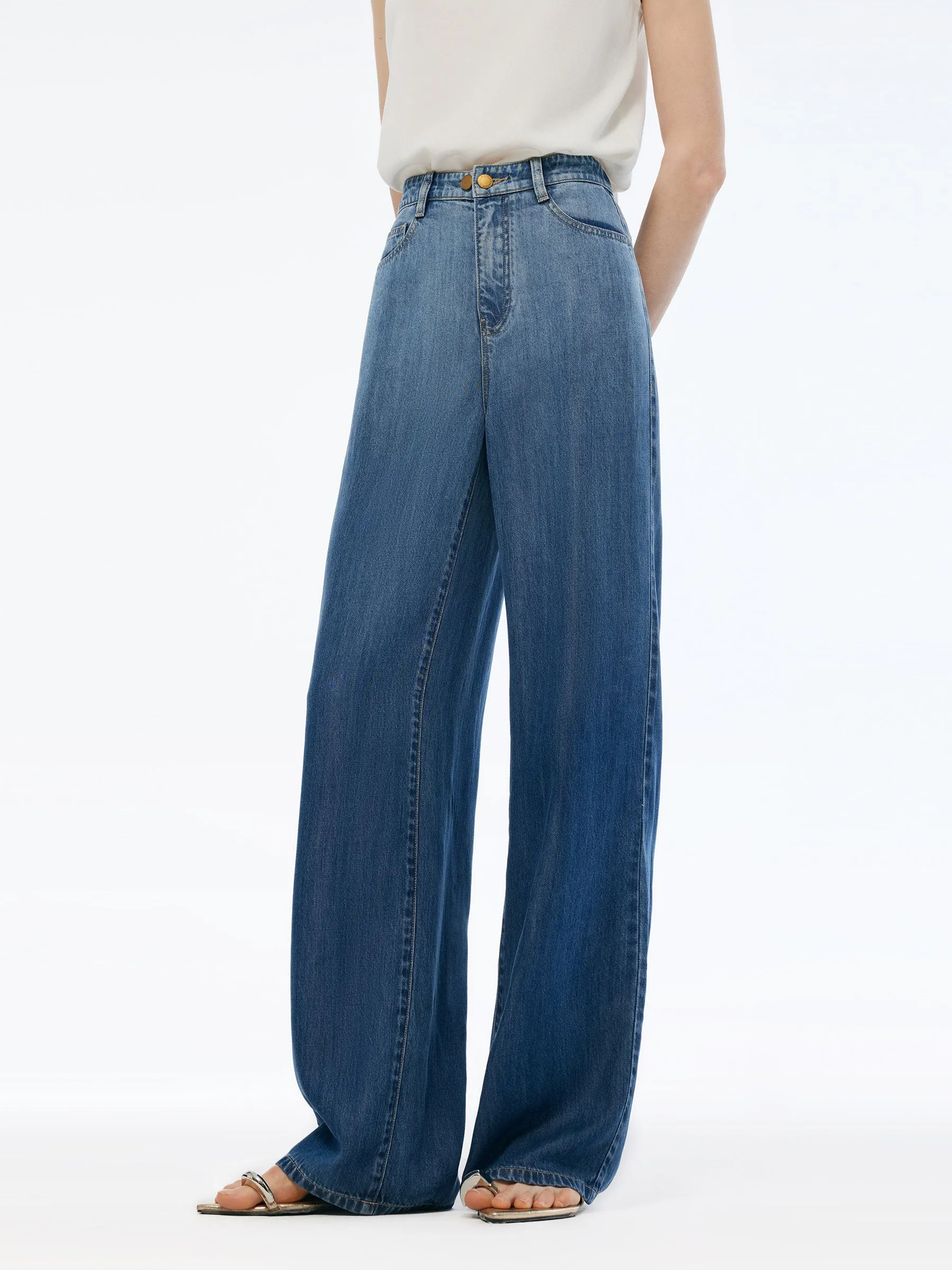 Go-to Wear 100% Tencel Denim Gradient Women Adjustable Waist Jeans