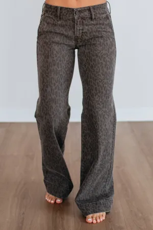 Double Layered Knees Family Style Luxury Light Detail Happi Hidden Jeans - Dark Cheetah