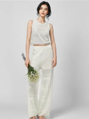 Non Restrictive Soft Cool Cotton Openwork Tank Top And Pants Two-Piece Set
