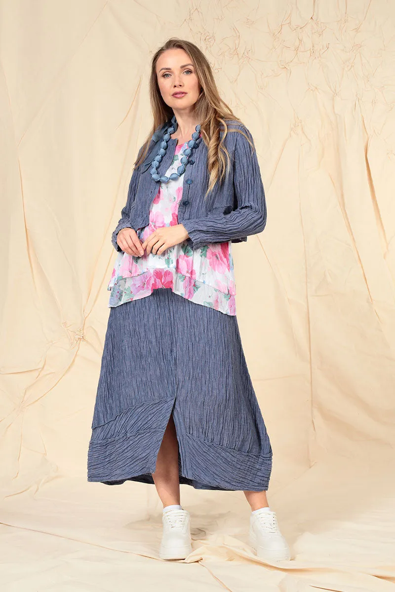 Crinkled Blue Nova Silk Skirt Easy Style Street Ready