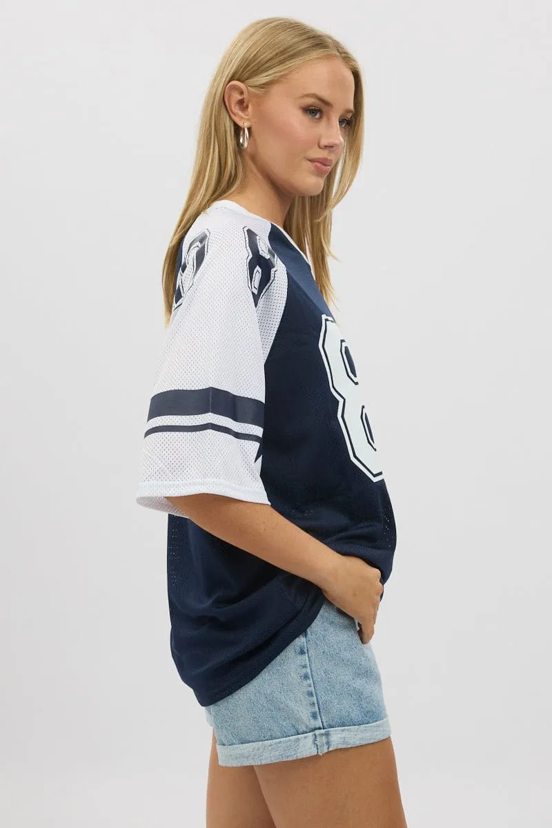 Blue Sport Tee Short Sleeve Minimal Look No Shrink Fabric