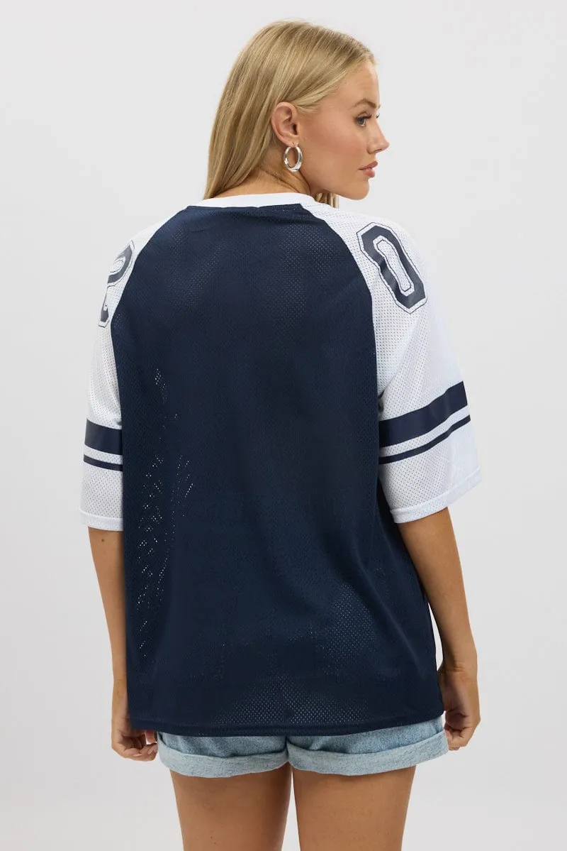 Blue Sport Tee Short Sleeve Seasonal Fashion Taped Neckline