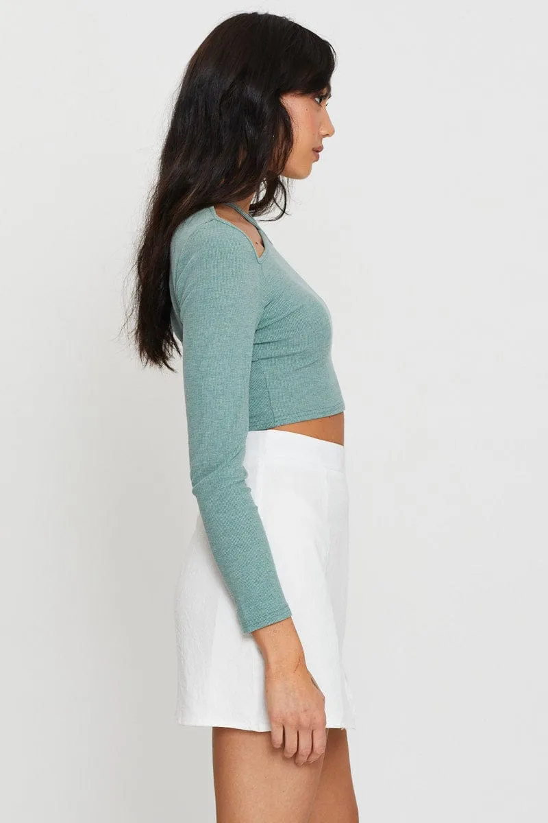 Green Cut Out Top Long Sleeve Warm Knit