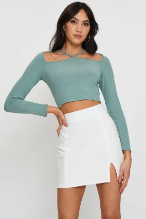 Fall Core Green Cut Out Top Long Sleeve
