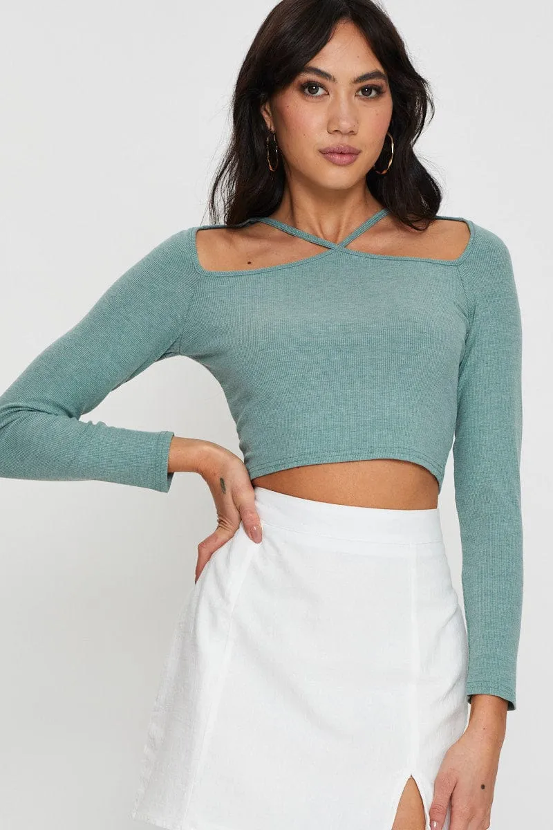 Green Cut Out Top Long Sleeve Adaptable Outfit
