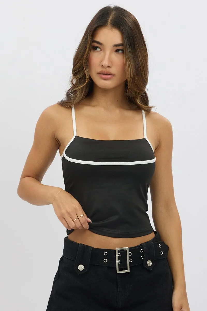 Legend Fit Prince Core Black Singlet Top Contrast Piping