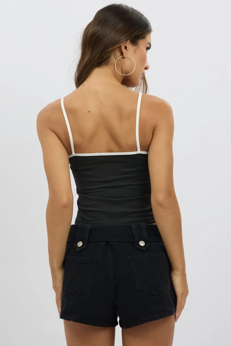 Black Singlet Top Contrast Piping NoSlipGrip Cozy Layer