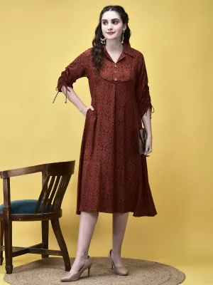 Women Liva Rayon Rust Floral Print Dress OdorResistantClothing
