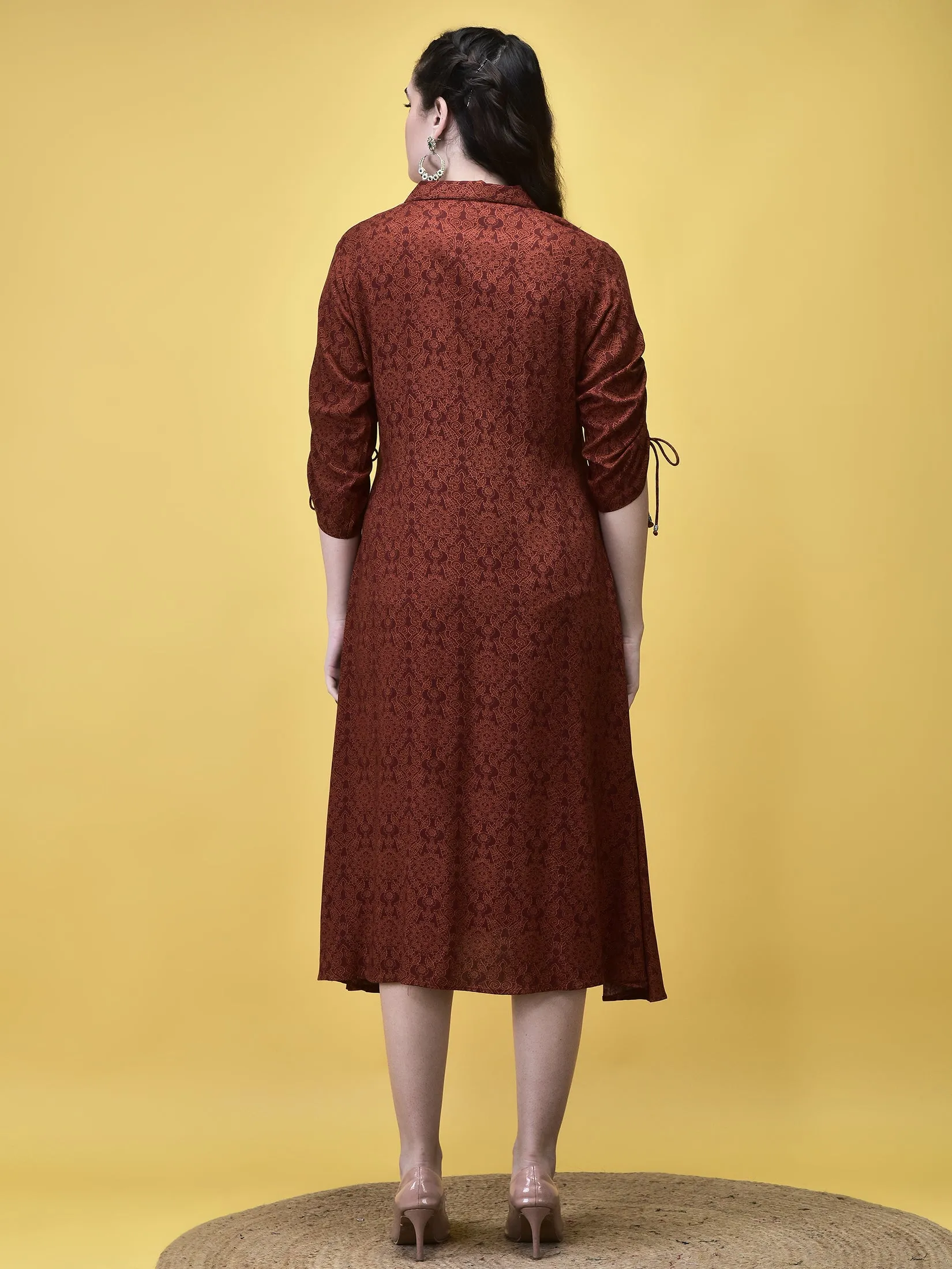 Women Liva Rayon Rust Floral Print Dress Sky Cool