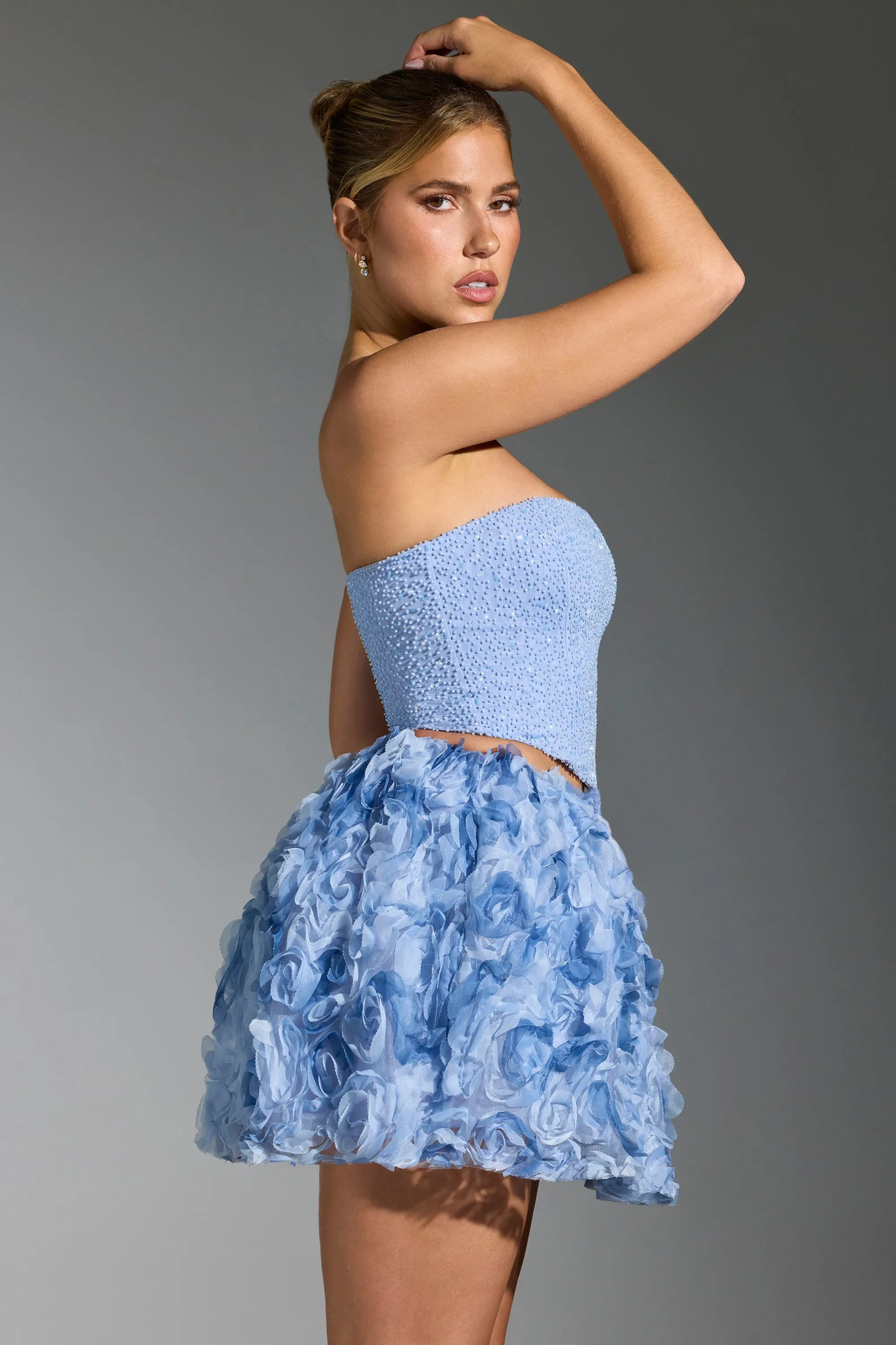 Embellished Corset Top in Blue Classic Design