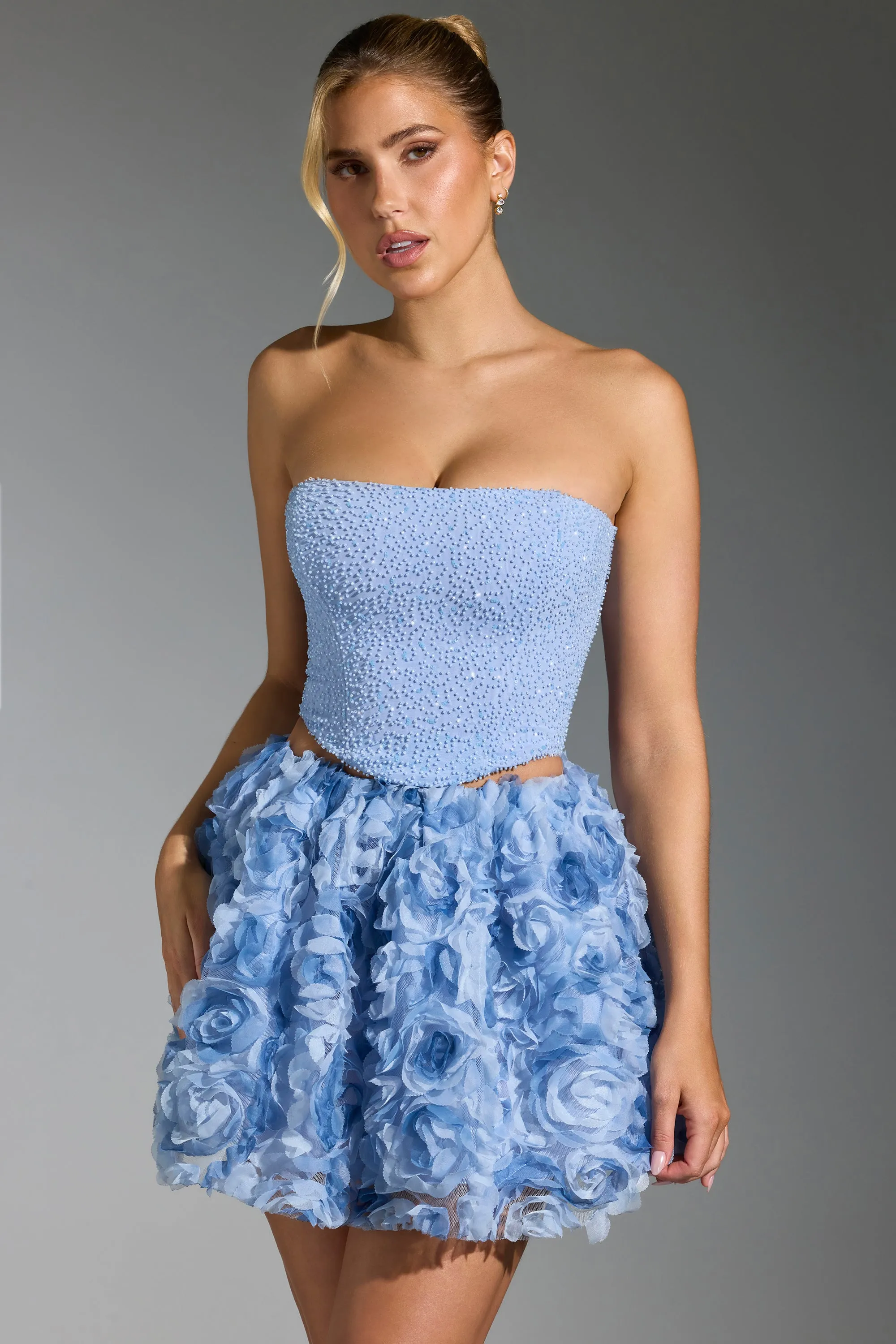 Heart Glow Embellished Corset Top in Blue