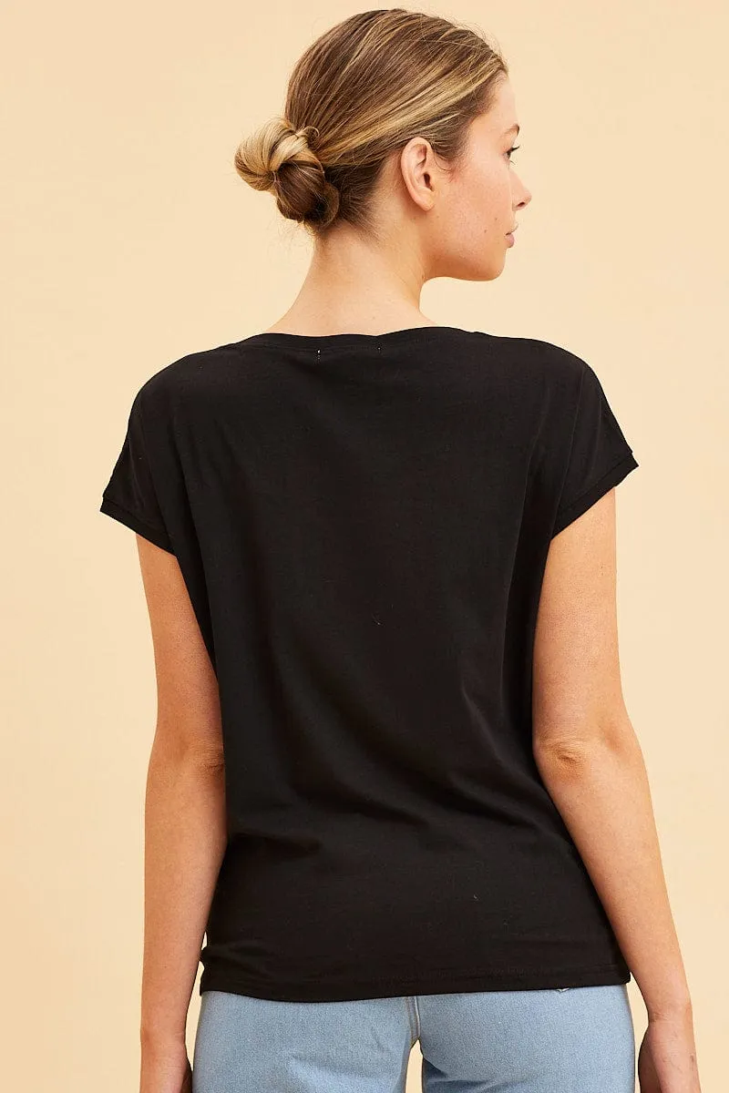 Black Relaxed T-Shirt Scoop Neck Drop Shoulder OdorControl Treatment Easy Breath