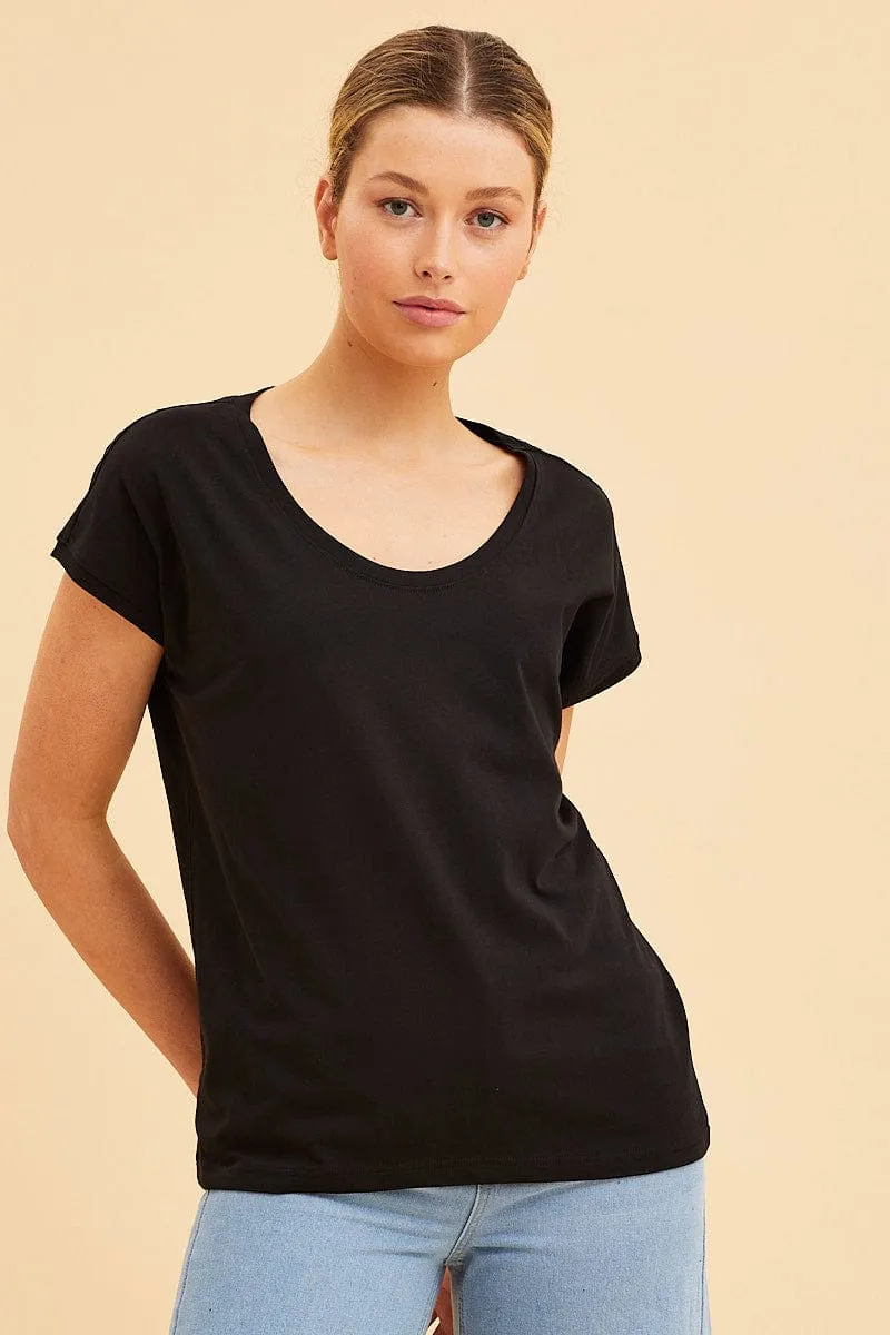 OdorControlClothing Black Relaxed T-Shirt Scoop Neck Drop Shoulder